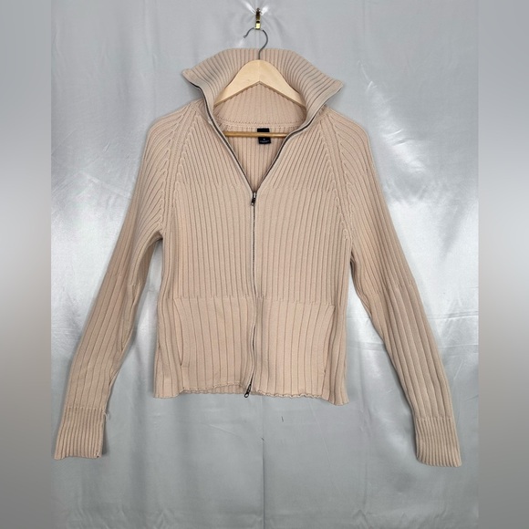 GAP Sweaters - GAP Beige Ribbed Zip Up Sweater Size XL